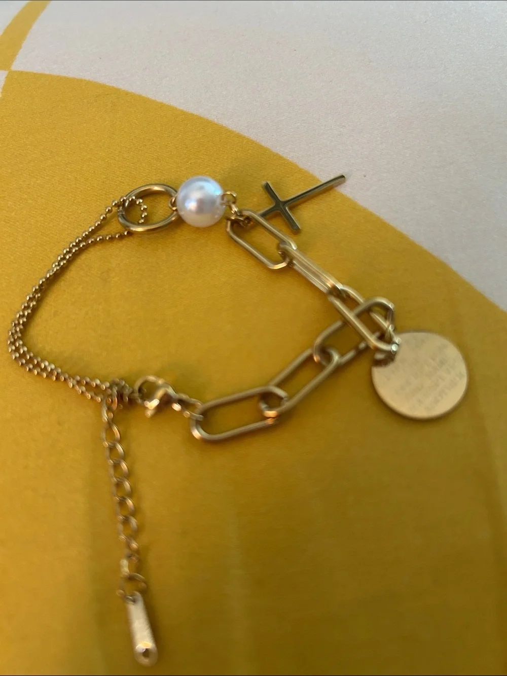Gold Pearl & Cross Charm Bracelet - Women's Jewelry NWOT